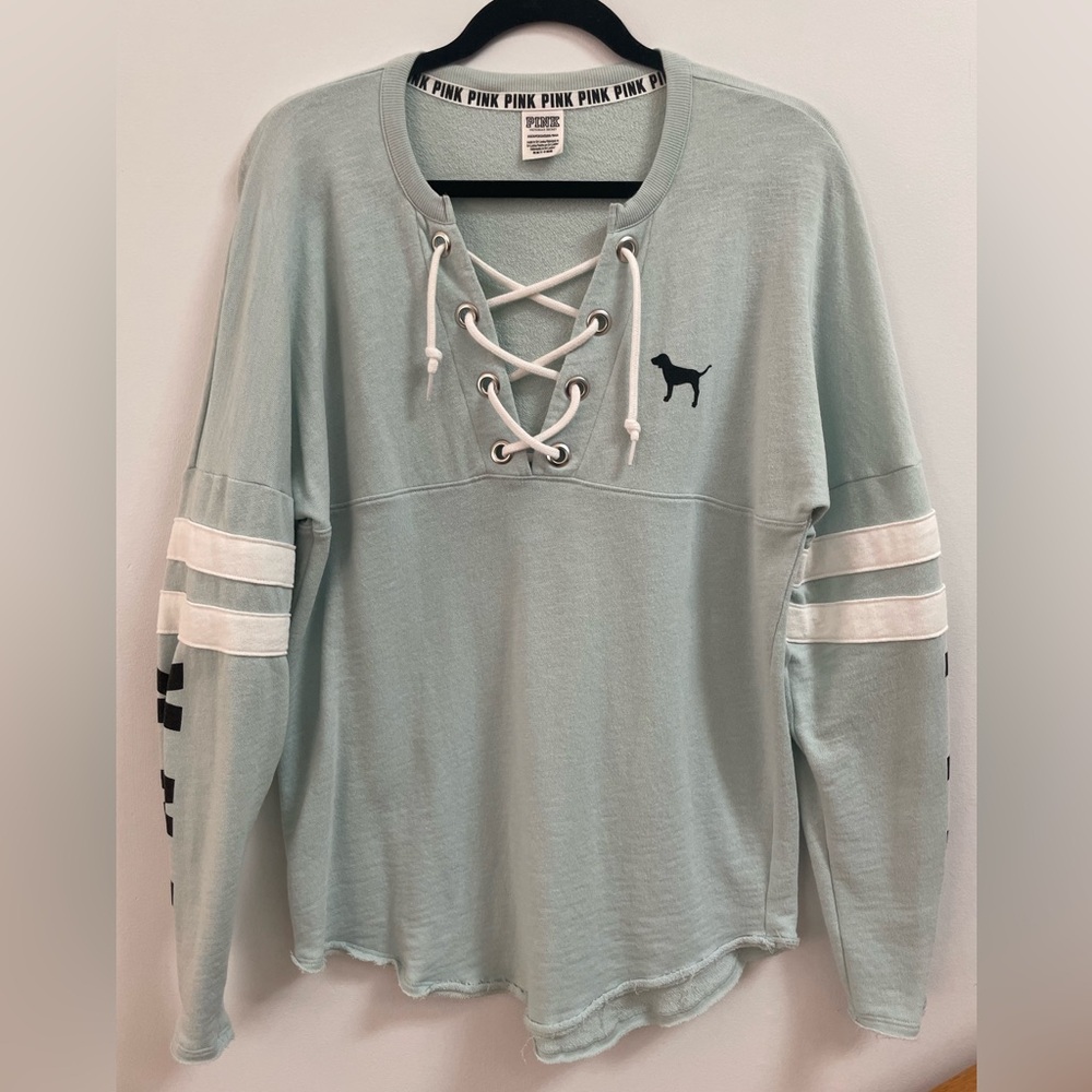 Victoria’s Secret PINK Lace Up Varsity Crew Pullover